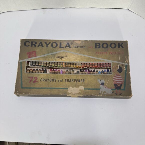 CRAYOLA CRAYONS 1958 BOX OF 72 SHARPENER MANY RARE RETIRED COLORS - Picture 2 of 16